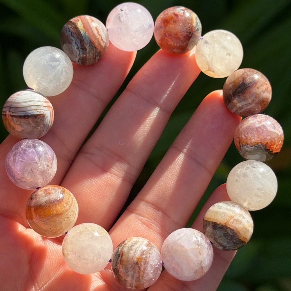 14mm stretchable aurora agate‎ amethyst bracelet 0868